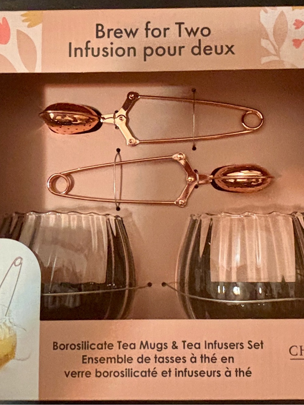 Ciroa Rose Gold Tea Infuser and Clear Borosilicate Glass Mug Set NIB